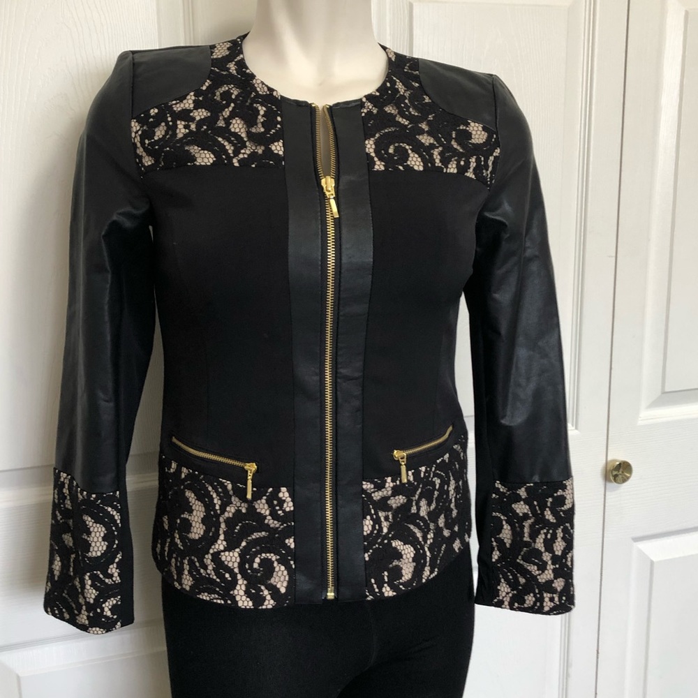 Chico’s pieces ponte lace mix ls jacket sz.0/ 4